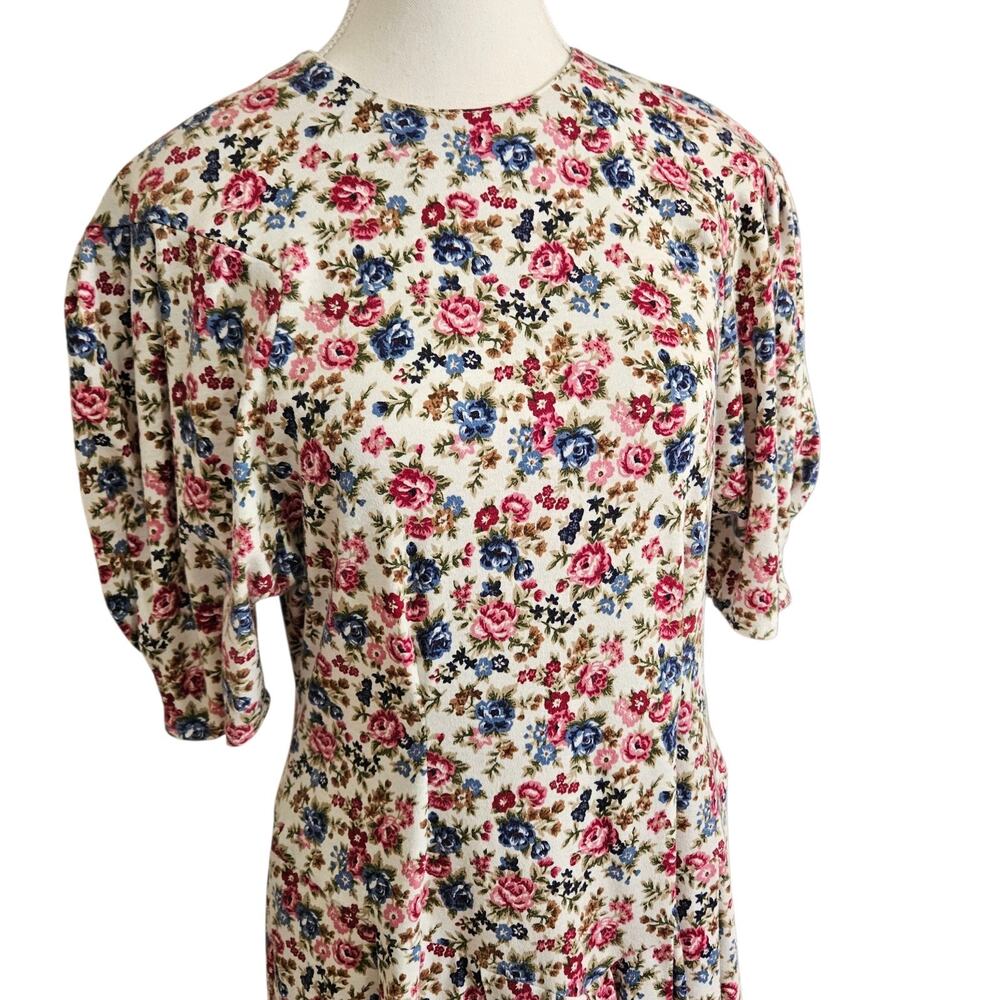 Vintage Paquette Too! Floral Puff Sleeve Dress Size 16 Garden Girl Cottagecore